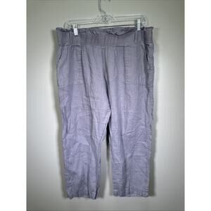 Allen Allen USA Linen Pants Women's Lilac Cropped Wide Leg Ruffled Belt‎ Loops
